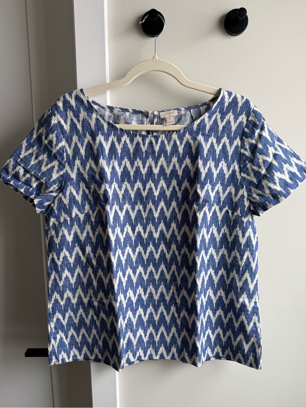 J. Crew Blue and White Zigzag Crewneck Blouse
